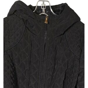 Laundry by Shelli Segal Women Black Quilted Hooded Full Zip Winter Jacket Large
